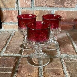 Vtg Tiffin Franciscan Kings Crown Thumbprint Ruby Juice Goblets Set of 3